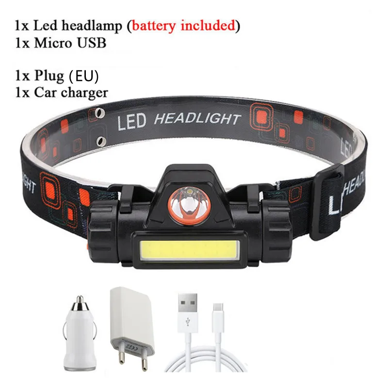 XP-G Q5 built-in 14450 battery 2 light mode with magnet Waterproof headlight head lamp flashlight LED head lamp COB work light