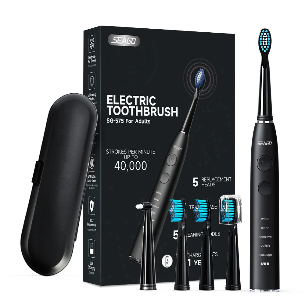 Waterproof Sonic Electric Toothbrush with 5 Heads