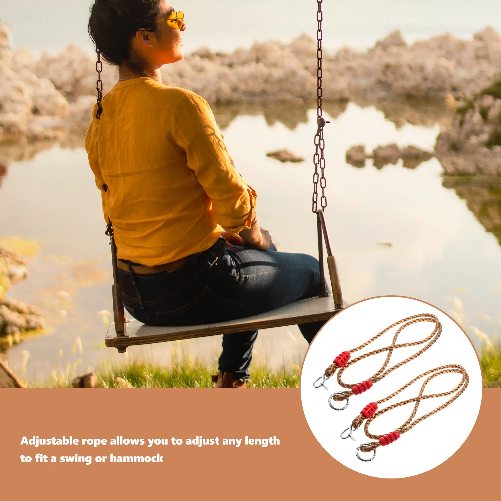 

2Pcs Tree Swing Ropes Heavy Duty Adjustable Straps for Hanging Chair Hammock Swing Rope for Outdoor Garden Playground