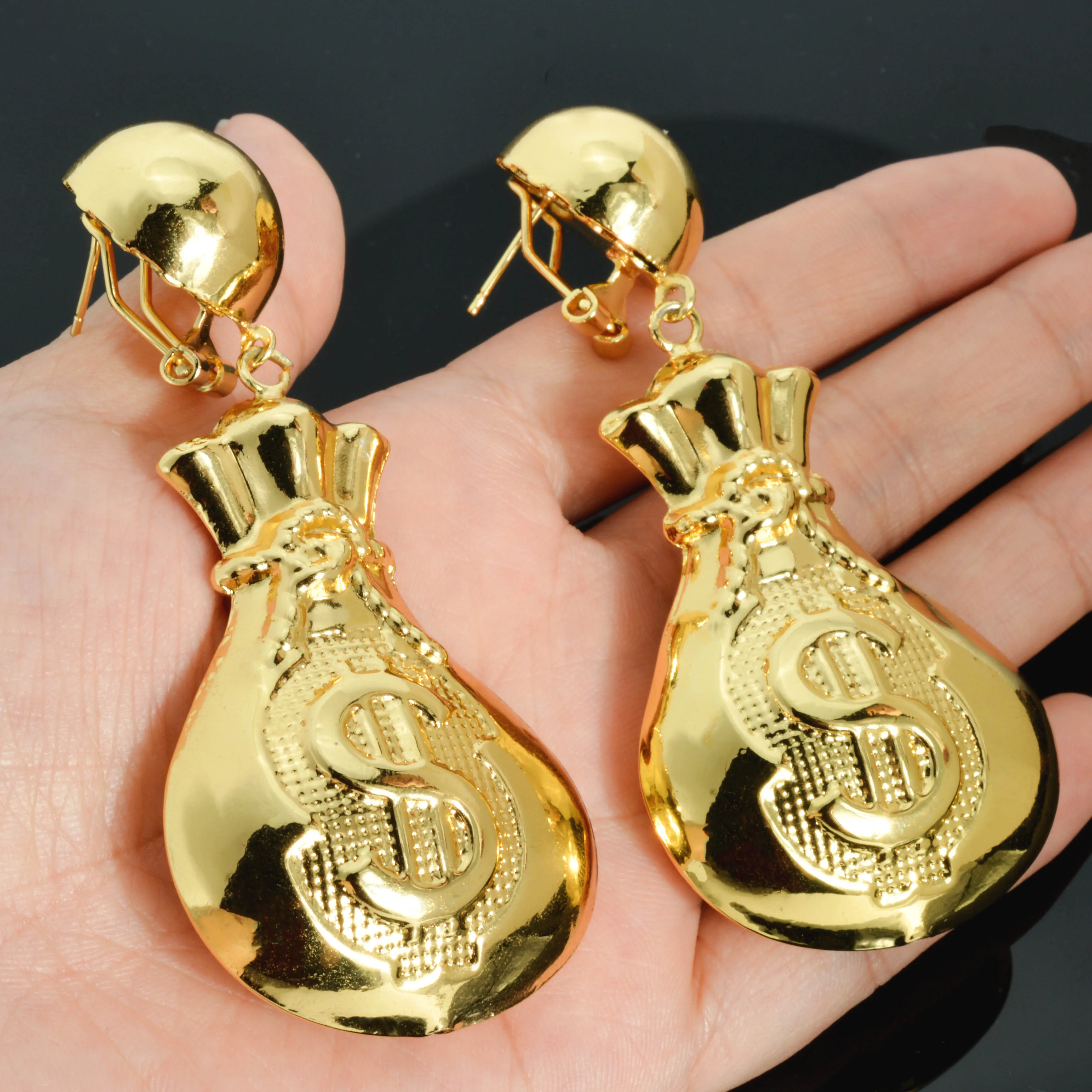 Sunny Jewelry Large Money Bag Drop Earrings Dubai Gold Plated Silvery Earrings Jewellery Classic Simple Women Girl Party Gift