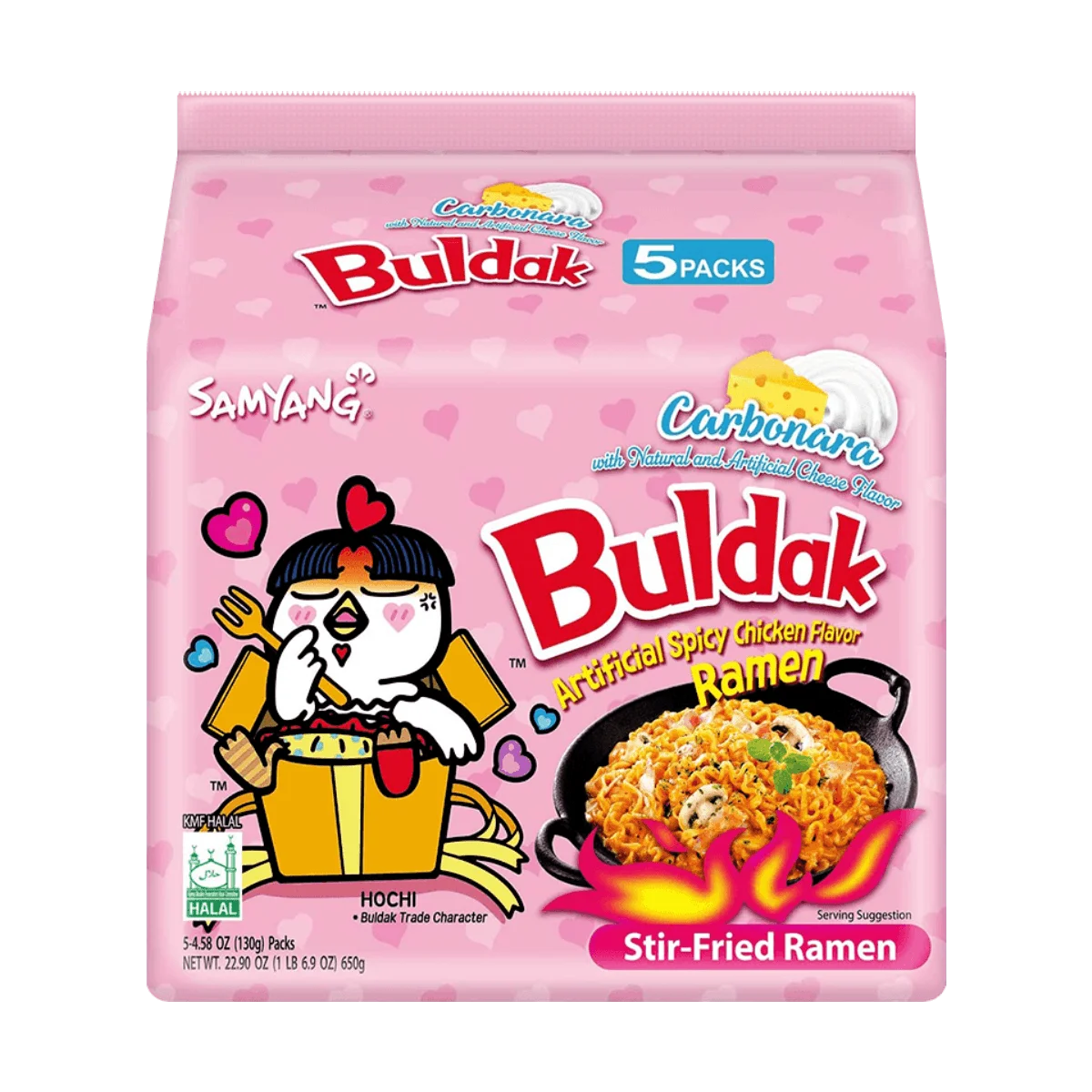 [5Packs 25Pieces]Korean Buldak Noodles Carbonara Stir-Fried Ramen Carbonara Hot Chicken Flavor - 5 Pieces* 4.58oz*5Packs