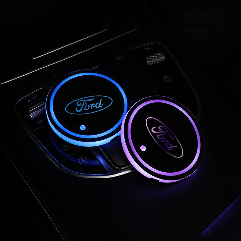 2pcs Car Water Cup Bottle Lamp Auto Holder Mat Pad Luminous Coaster For Ford Fiesta Focus 2 Mk3 F150 Mondeo C-Max Fusion Ranger