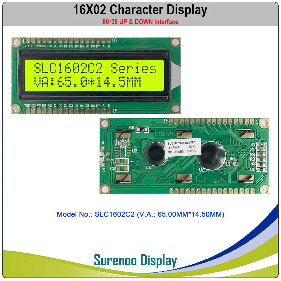 Surenoo  Up & Down Interface 1602 162 16X2 Character LCD Module Display Screen LCM White Blue Yellow Green LED Backlight