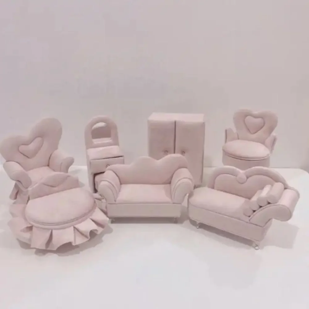 Dutch Velvet Sofa Shaped Jewelry Box Bracelet Elegant Mini Couch Earrings Ring Display Stand with Mirror Pink House Furniture