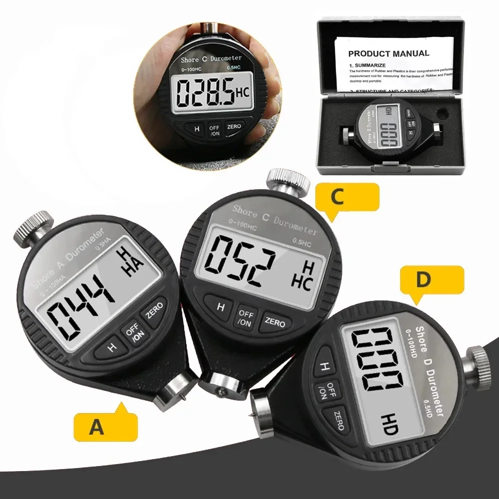 Digital Hardness Durometer Hardness Tester Shore 0-100 A/C/D Hardness Meter For Measuring Plastic Leather Rubber Multi-resin