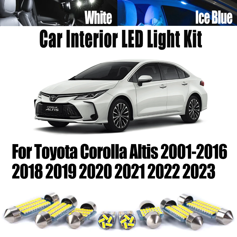LED Interior Light Kit Number Plate Reading Bulbs For Toyota Corolla Altis 2001- 2018 2019 2020 2021 2022 2023 Car Accessories