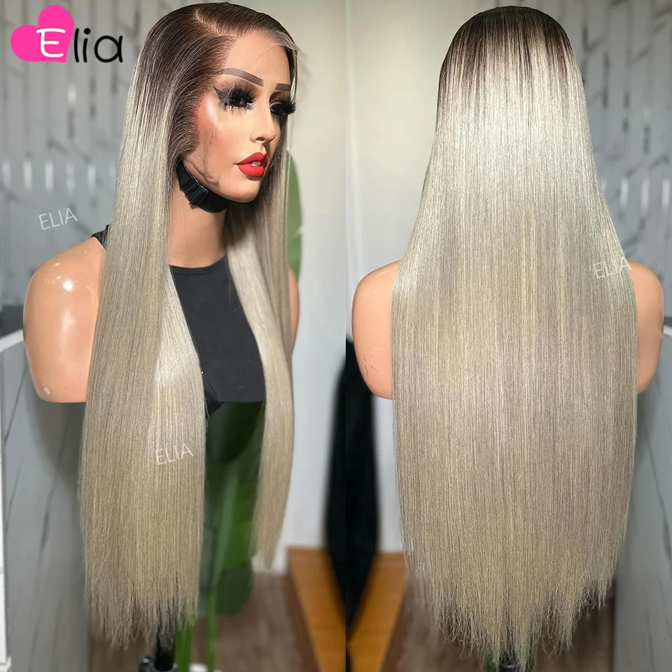 Vietnamese Wigs Human Hair 1b Ash Blonde Colored Human Hair Wig for Women Bone Straight Lace Front Wigs Preplucked 32 Inch Elia