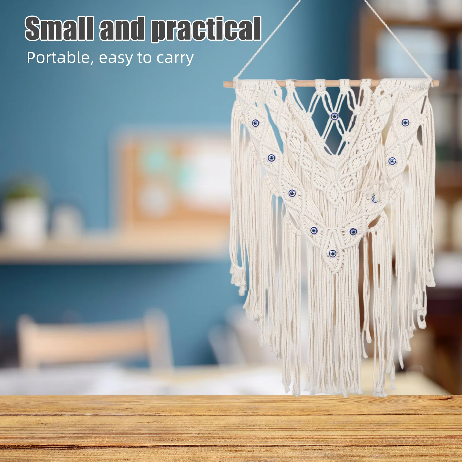 

Hand Woven Cotton Tapestry Blue Eye Protection Nordic Elegance Tassel Wall Hanging Decor Living Room Bedroom Dorm