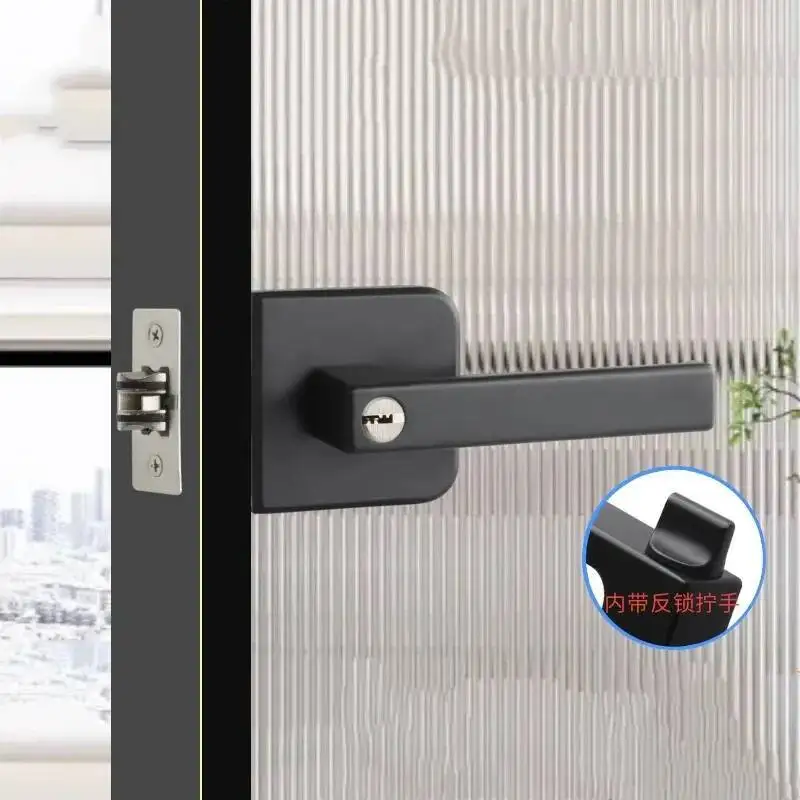 

Aluminum Alloy Bathroom Locks Narrow-Framed Glass Kitchen And Balcony With Key Single-Tongue Lock Door Hardware