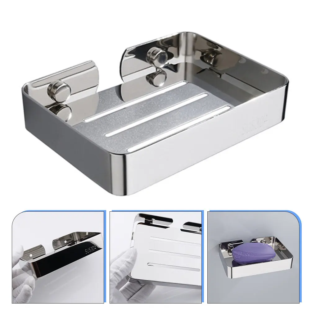 

Wall-Mounted Holder Stainless Steel Storage Saver Dish Smooth Edge Bar Soap Container For Shower Steel Bar Soap Dish