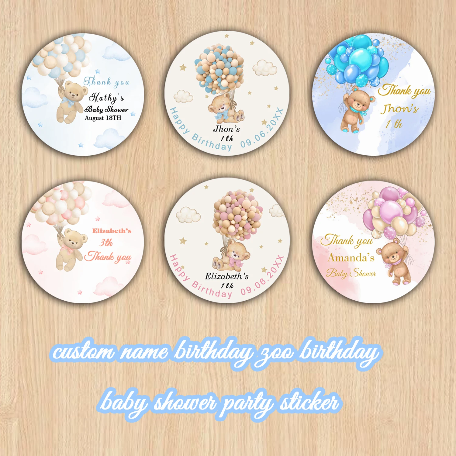 

50pcsCustom Stickers with Name And Birthday Date Personalized for Birthday Christening Cute Bear Design for Gift Wrapping