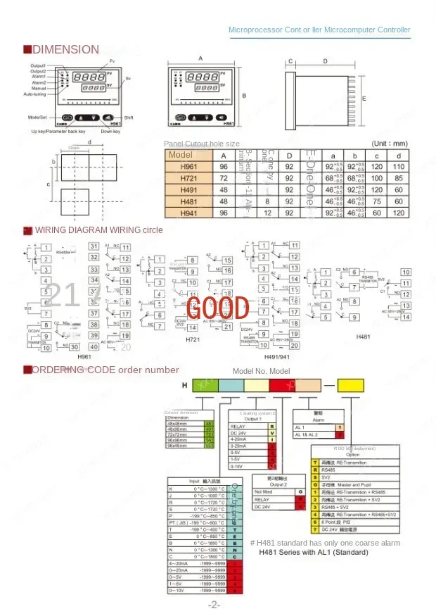 CAHO Digital PID Temperature Controller Switch H961 H721 H491 H481