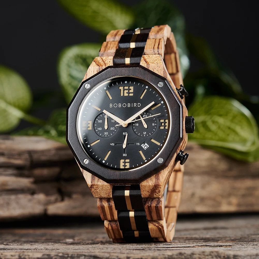 Wood Watch Men\'s Luxury Quartz Wristwatch BOBO BIRD New Japanese Movement Chronograph Military Timepieces Custom Birthday Gifts