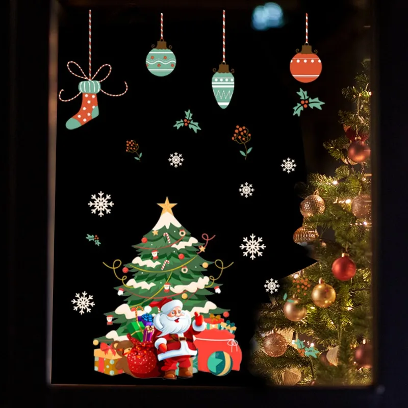 1Pcs Christmas Window Stickers Santa Claus Snowflake Xmas Tree PVC Merry Christmas Stickers Holiday Atmosphere Decor Supplies