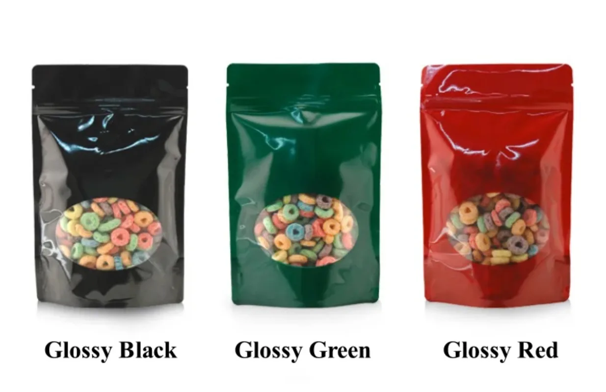 50 Uds. Bolsas Ziplock de plástico transparente con ventana ovalada DIY granos de café dulces aperitivos dátiles de azúcar té Matcha cacao bolsas de regalo