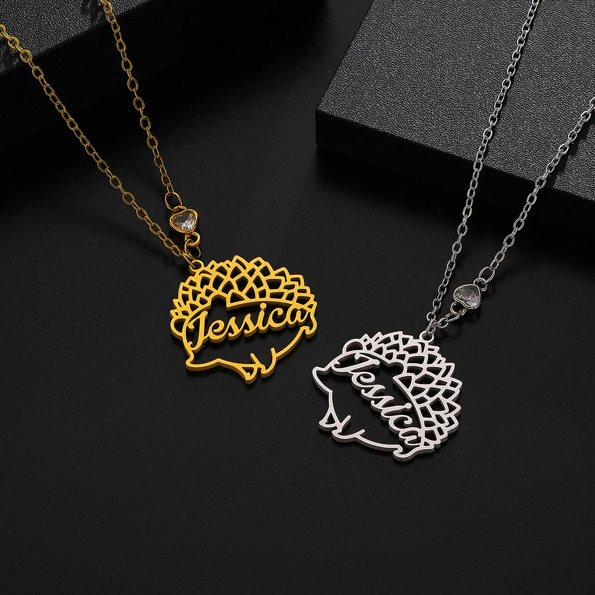 

Custom Name Stainless Steel Hollow Cute Hedgehog Necklace Women's Men's Fashion Trendy Pendant Necklace