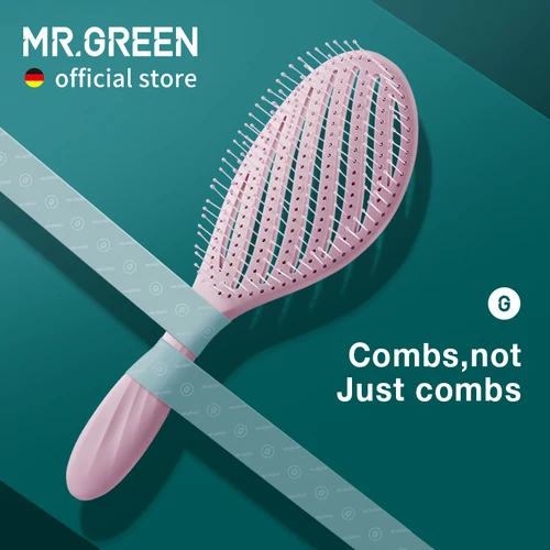 MR.GREEN-cepillo de pelo hueco para el cuero cabelludo, peines de masaje para el cabello, desenredante de peinado, herramienta de desenredado de secado rápido, cabello rizado húmedo y seco