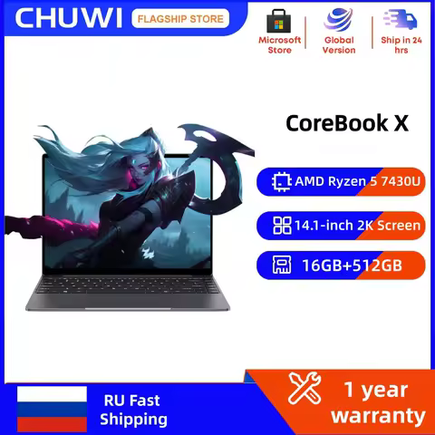 CHUWI CoreBook X Laptop AMD R5-7430U Gaming Laptop 16GB DDR4 RAM 512GB SSD 14.1'' 2K Screen Windows 11 Wifi6 NoteBook