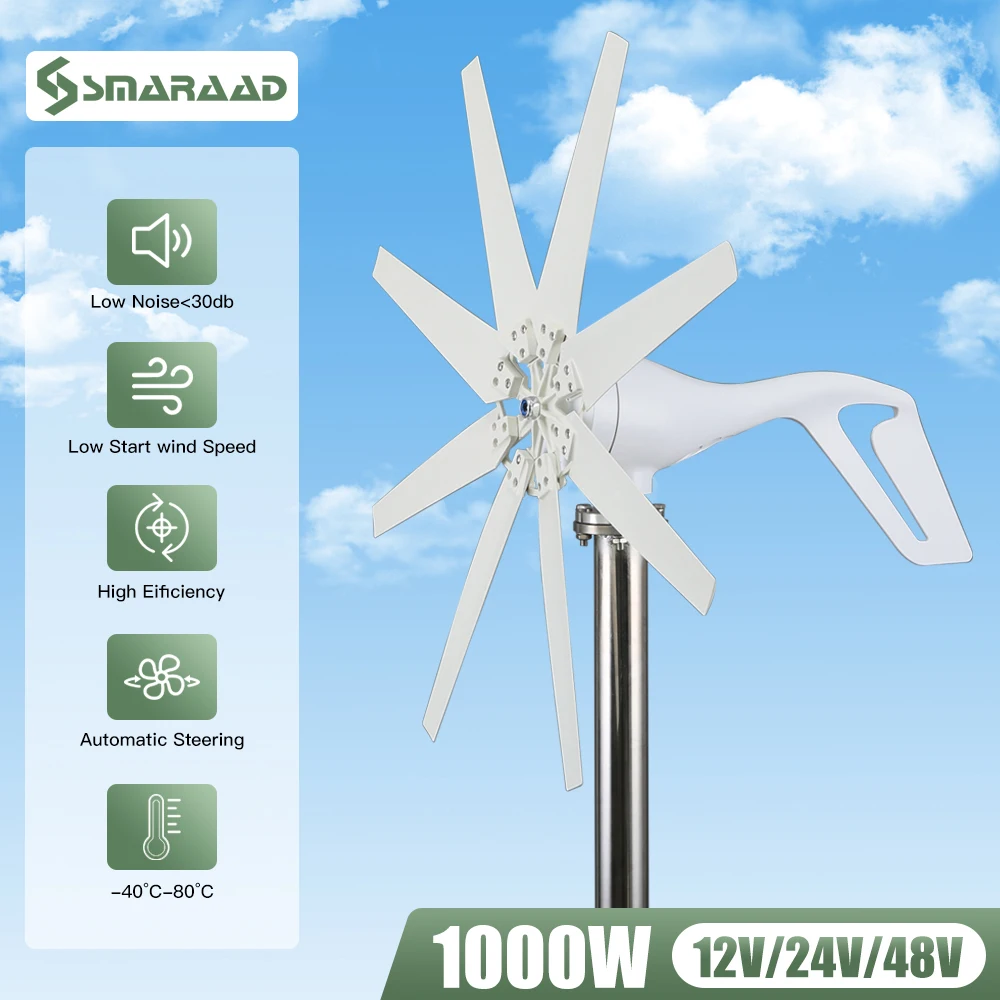 1000W Horizontal Wind Turbine Generator 400w 600w 12v 24v 48v Free Power NewEnergy Alternative Accessories For Home Street Lamps