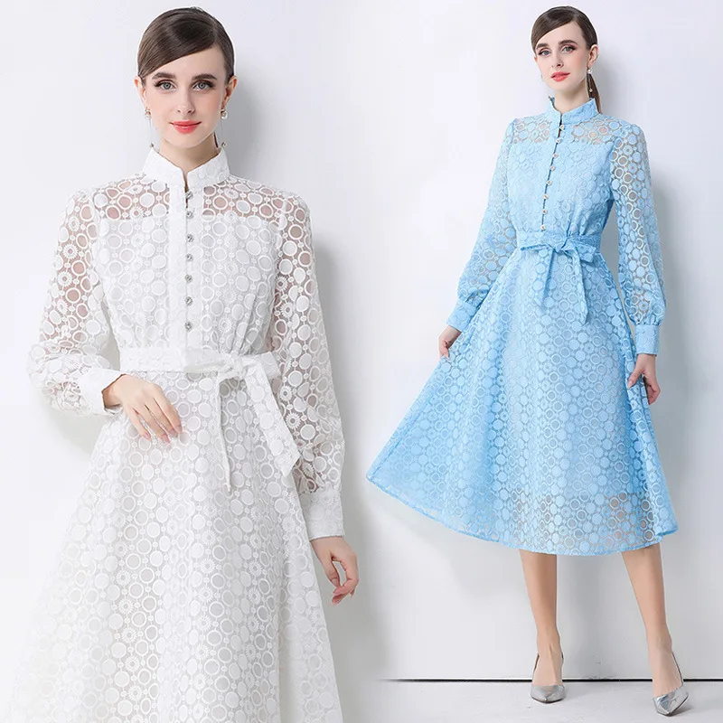 

Женский фонарь-фонарь Све Dr с вышивкой в стиле ретро и поясом, трапециевидной формы со средней талией Dr Long Sve, бархатная ткань, весна-лето