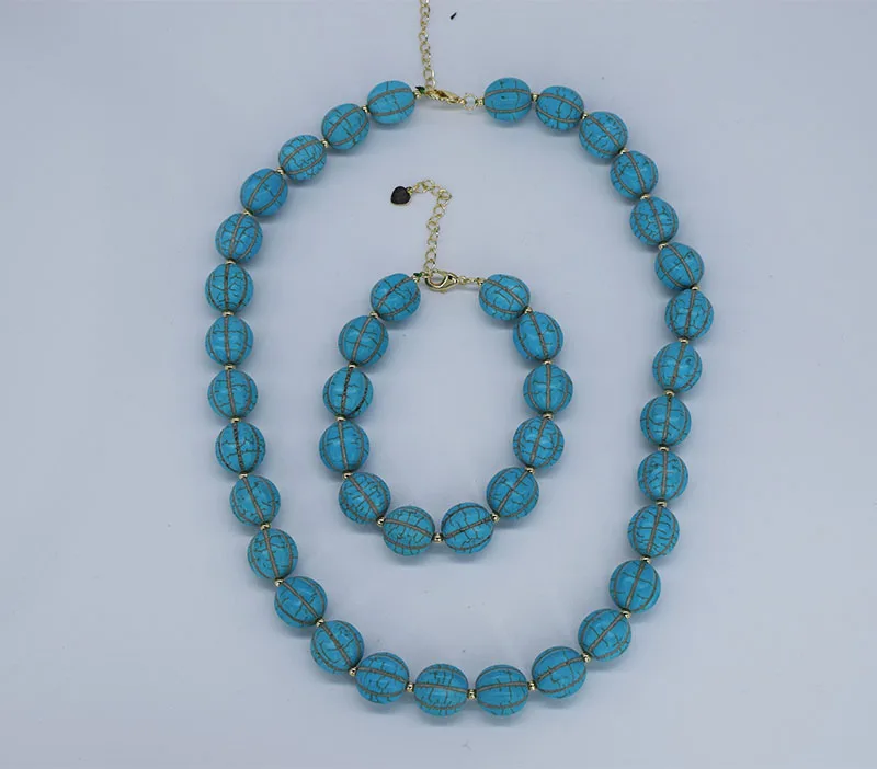 one set howlite turquoise green carved pumpkin 14mm  necklace bracelet 49cm+20cm