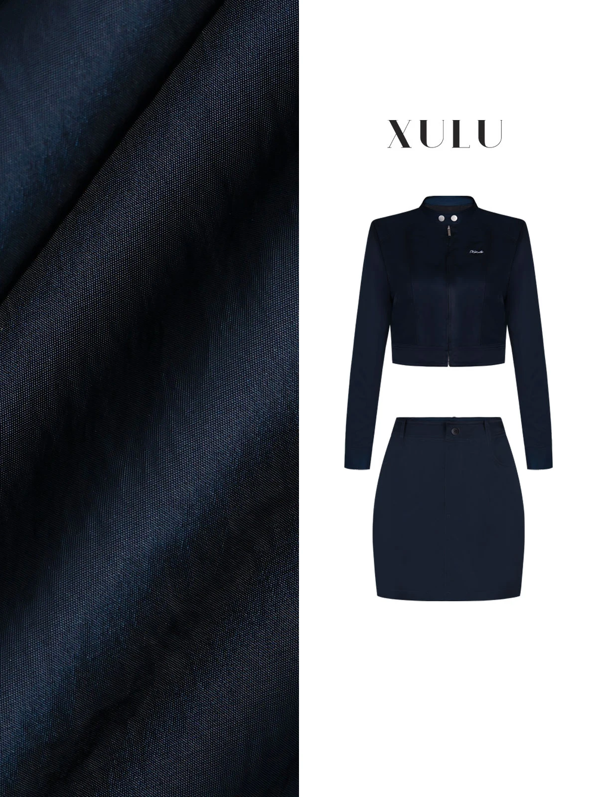 

Комплект XULU: Оригинальная укороченная куртка-хамелеон из плотной ткани и облегающая юбка с высокой талией, женский, модный