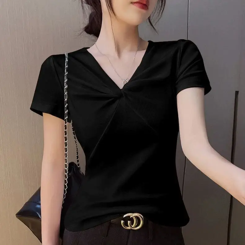 

Casual Short Sleeve T- Shirt Women Slim Fit Versatile Basic Top New Design