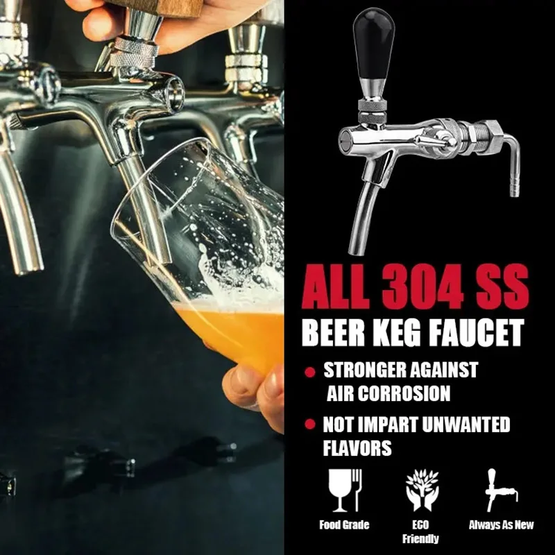 100% 304 Stainless Steel Beer Faucet, Italian Beer Taps with Short Shank,Adjustable flow control Premium Kegerator Tap Dispenser