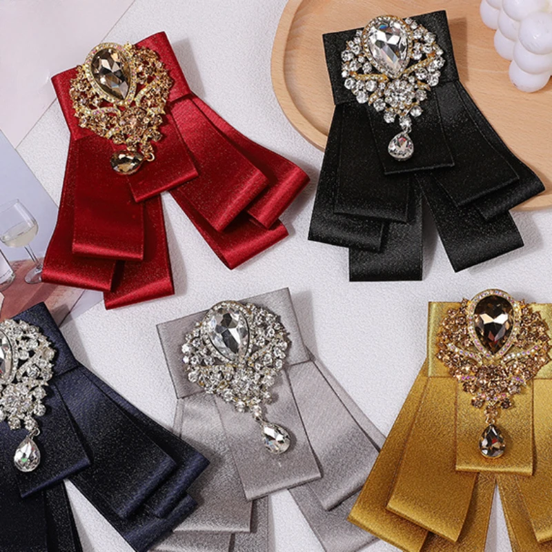 

British Men's Rhinestones Bow Tie Korean Show Stage Host Dress Collar Flower High-end Handmade Jewelry Gifts Men Wedding Bow-tie