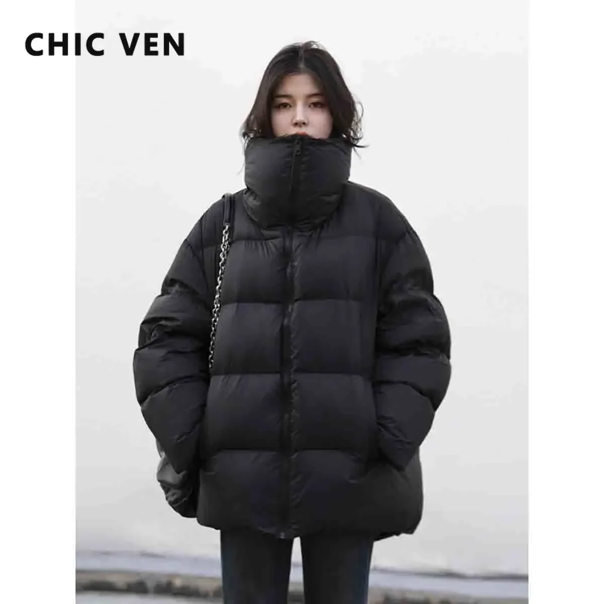 CHIC VEN Women's Down Coats Korean Stand Collar Simple Solid Color Warm Casual Jackets Soft Fashion Female Clothing Winter 2023