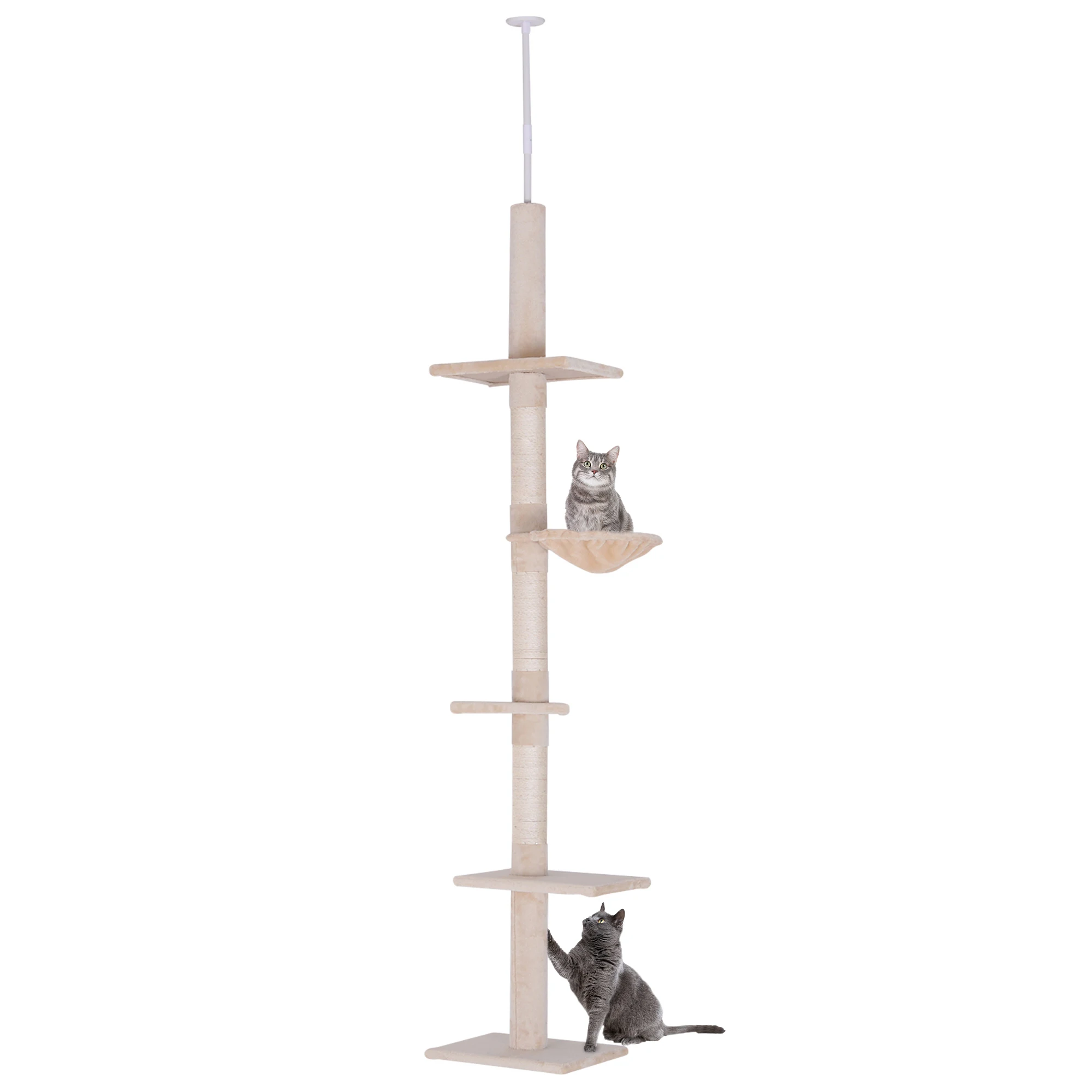 Pawhut 230-260 cm kattenboom van vloer tot plafond met beige platformen
