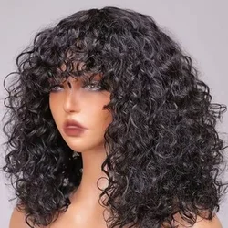 Fringe Bang Wig With Deep Wave Human Hair Water Wave Natural Deep Curly Brazilian Hair Wigs 180% Density For Women