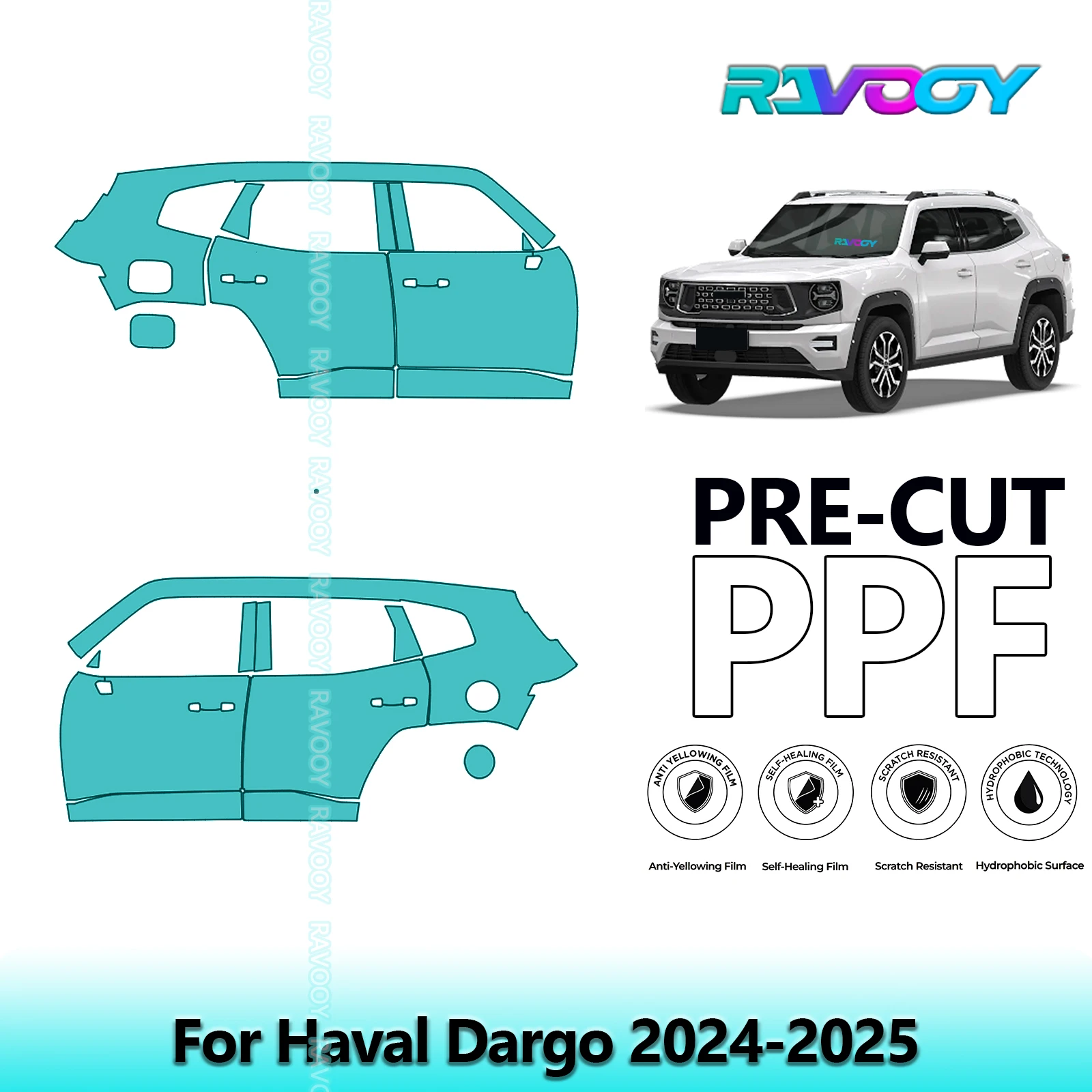 

For Haval Dargo 2024-2025 8.5mil Clear Matte Pre-Cut PPF Door & A/B Pillar Kit TPU Paint Protection Film Set