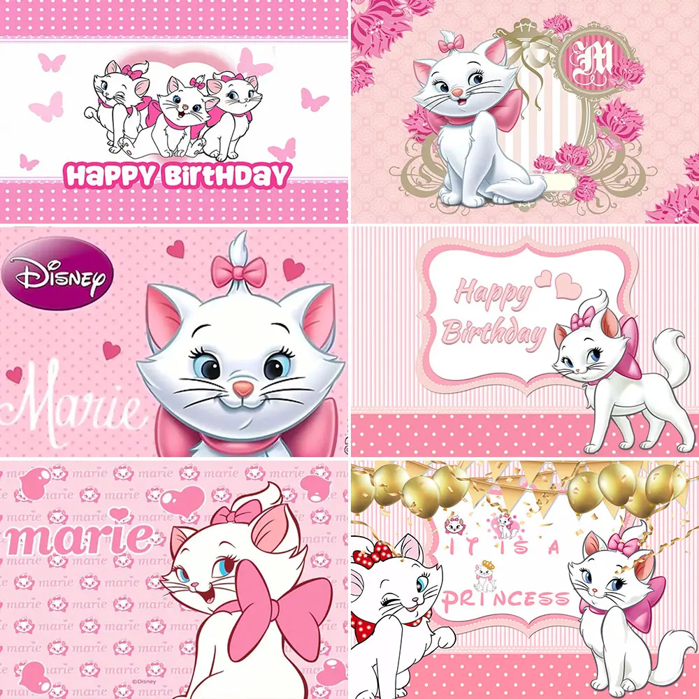 

Marie Cat The Aristocats Theme Backdrop Cute Pink Girl Birthday Party Decoration Background Banner Baby Shower Photo Studio Prop