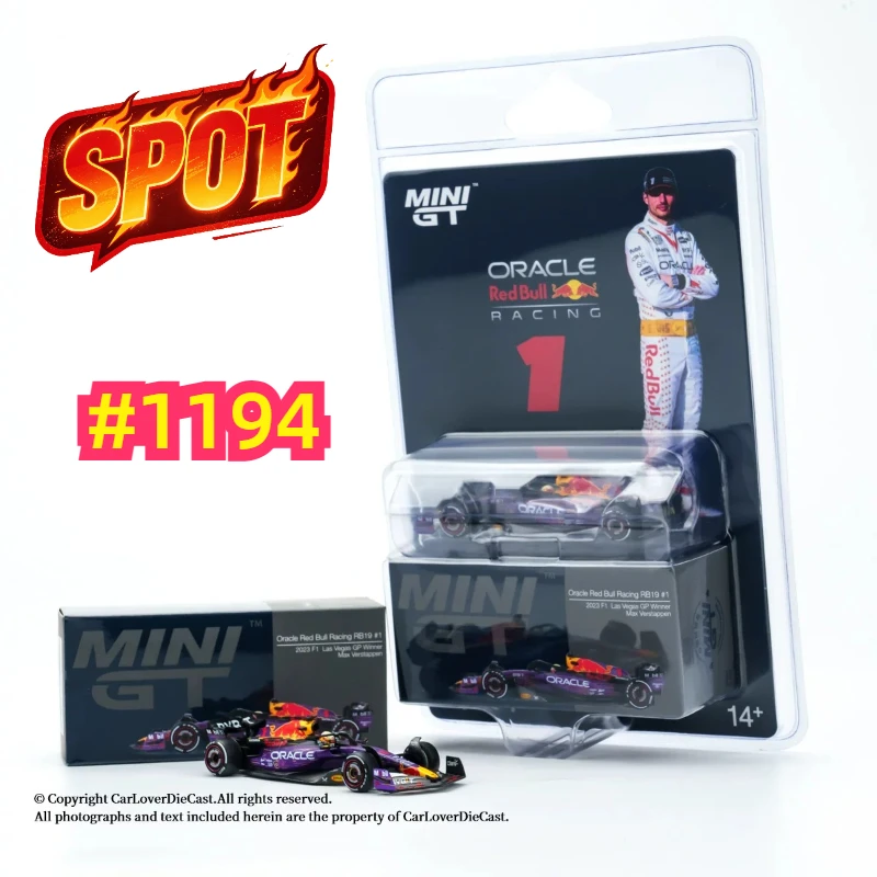 在庫あり-1-64-1194-f1-rb19-フェルスタッペン-パープルブル合金製カーモデル、コレクション用オーナメント、子供向けおもちゃ、サプライズギフト