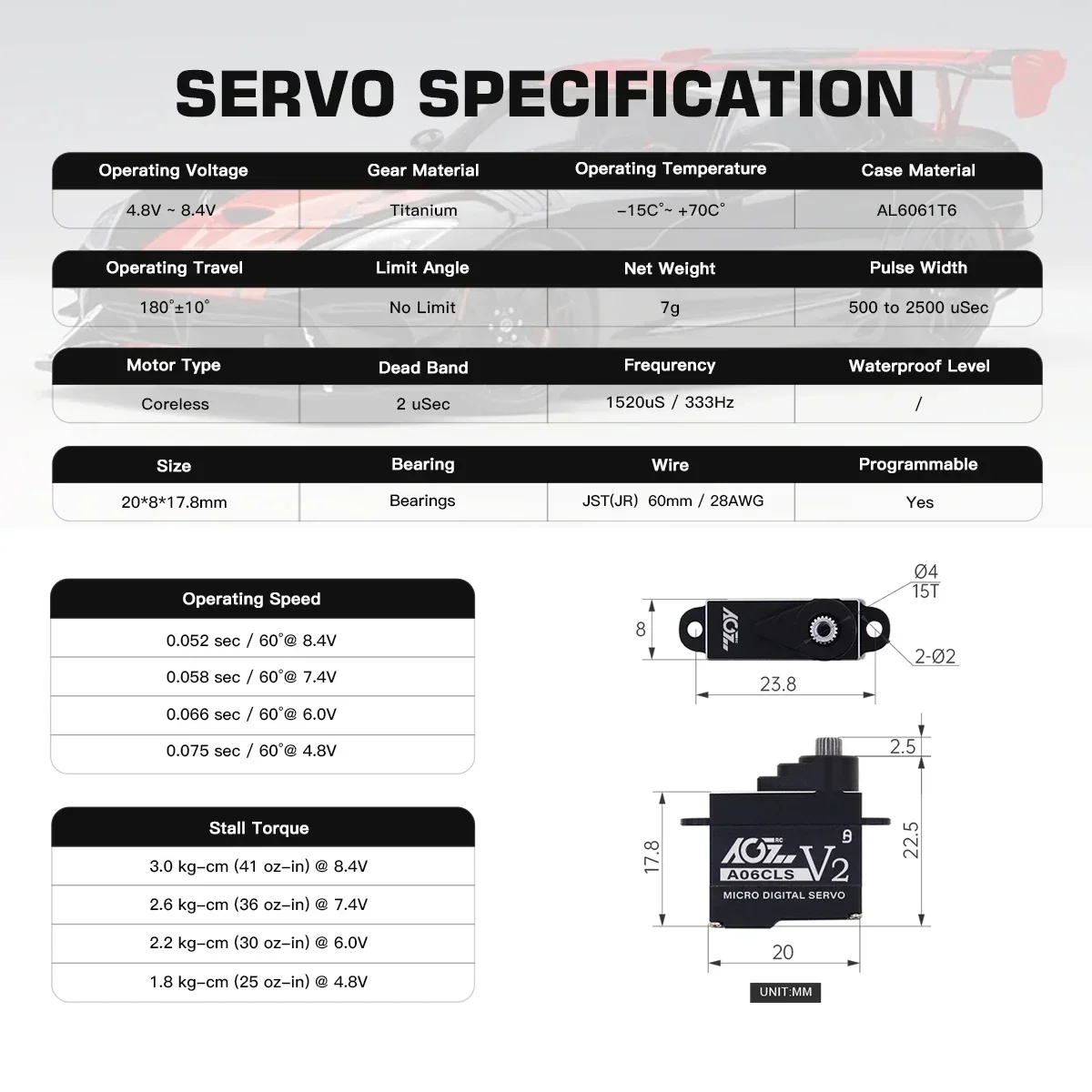 AGFRC A06CLS V2 Czarna aluminiowa obudowa 6g Titanium Gear 3KG Micro Digital Coreless Servo do samochodu Mini Z GLR GLA MRZ Airplane RC F3P