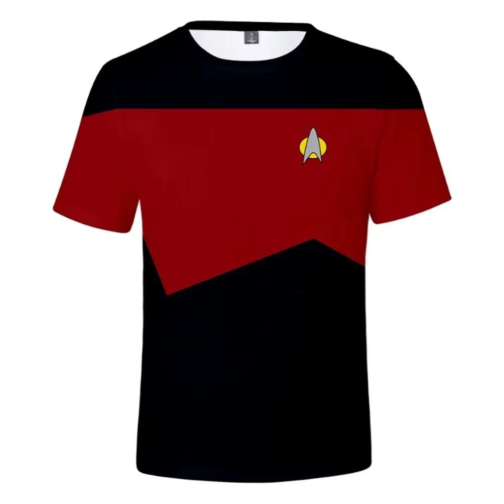Unisex Casual Star Trek Voyager Uniform Print T-Shirt Kurzarm Trekkie Cosplay Streetwear Mode Top Sci-Fi Thema für Kinder – Detail 6