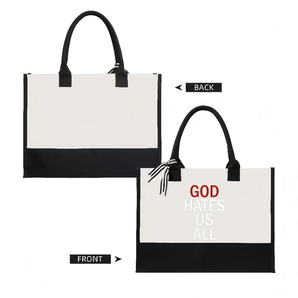 HATES US ALL 2026 New Arrival Fashion Practical Spacious Reusable Tote Bag Pattern Print 2 Tone Heavy Duty Large Shoulder Ba