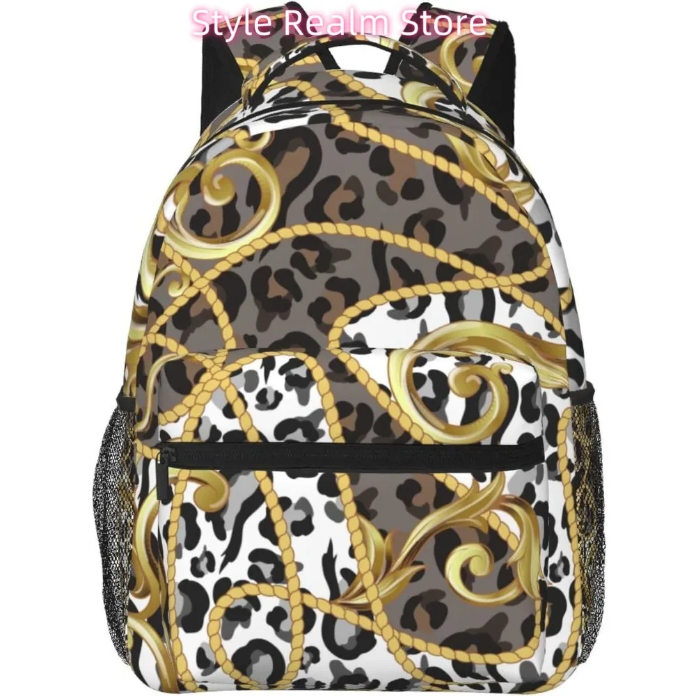 

Golden Leopard Print Lightweight Laptop Backpack Lightweight Multipurpose Travel Casual Daypack Unisex College Backapcks for Men