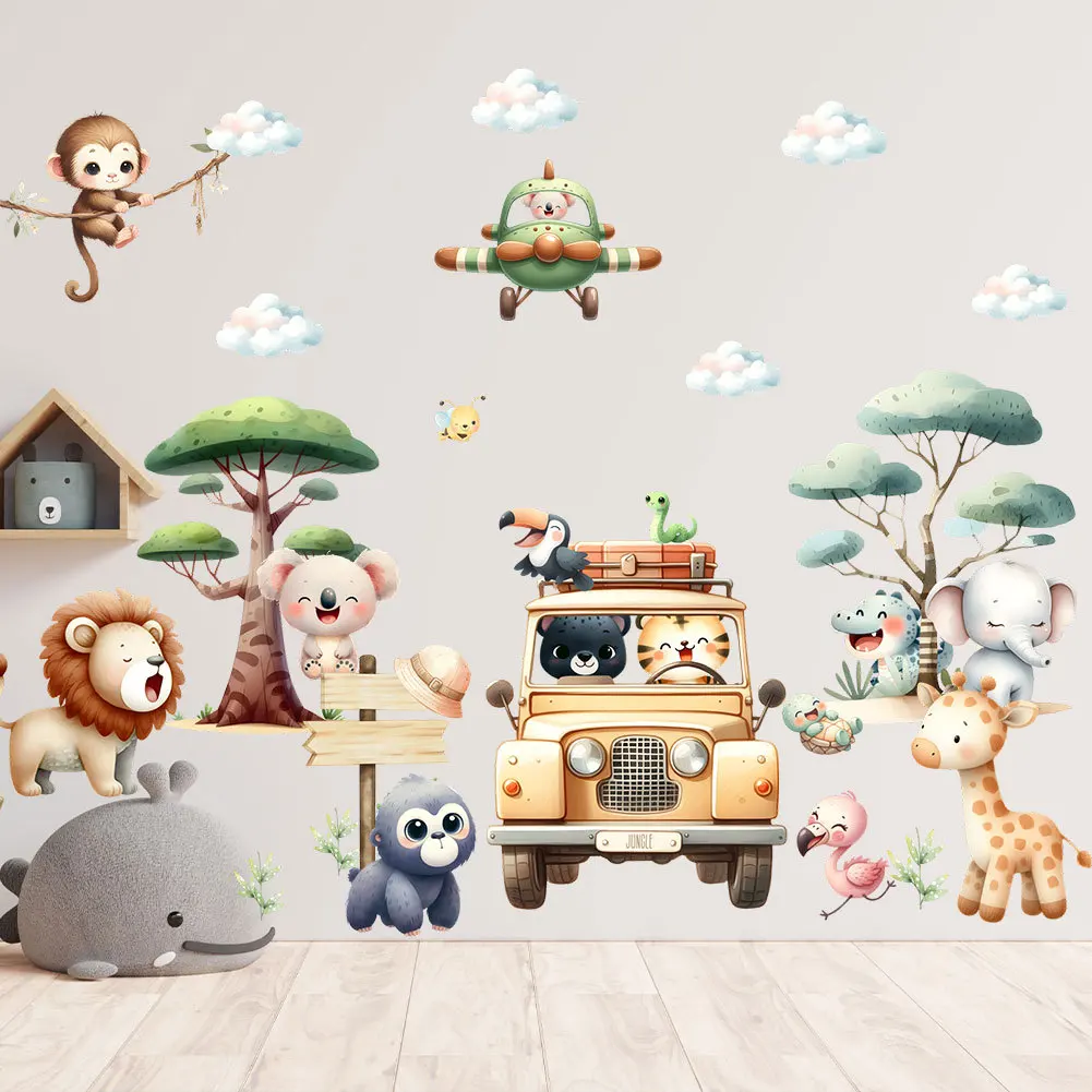 Nordic Forest Animals Height Measure Wall Stickers for Kids Girls Boys Baby Room Decoration Growth Chart Wallpaper Self-adhesive