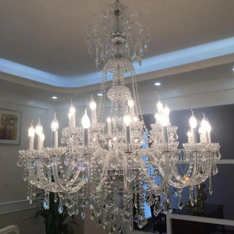 art deco Large crystal Chandelier for Church Living Room E14 Led Lustre De Cristal Hotel project Clear crystal Lighting Fixture