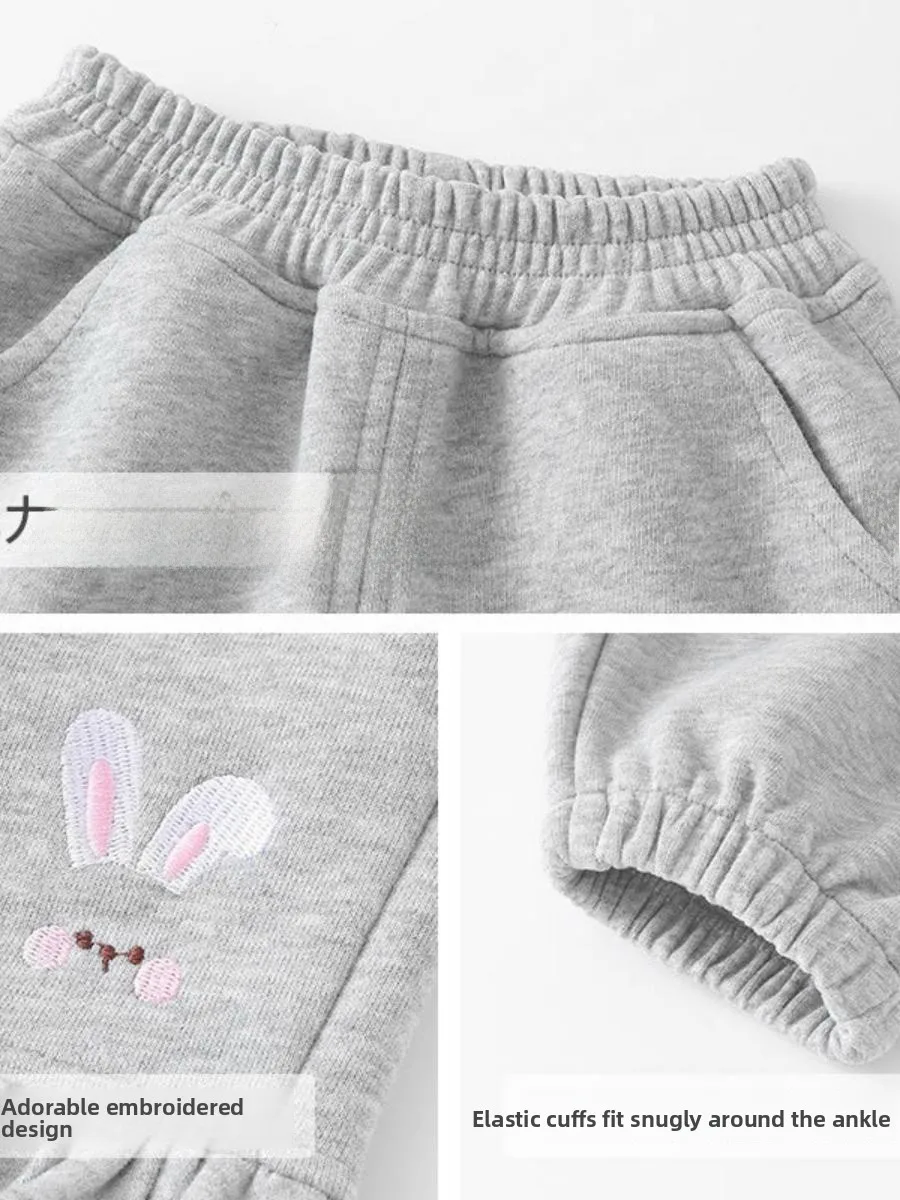 Novas Calças Casuais Forradas 2025 para Bebês Meninos e Meninas com Estampa de Desenho Animado, Calças Longas para Crianças, Roupas de Outono e Inverno