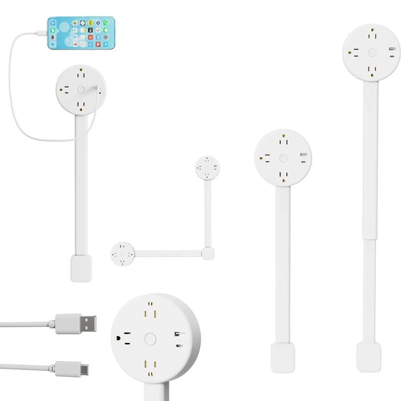 Rotatable Electrical Wall Plug Extender with Adjustable Length Multi-Outlet Power Socket Adapter Space-Saving