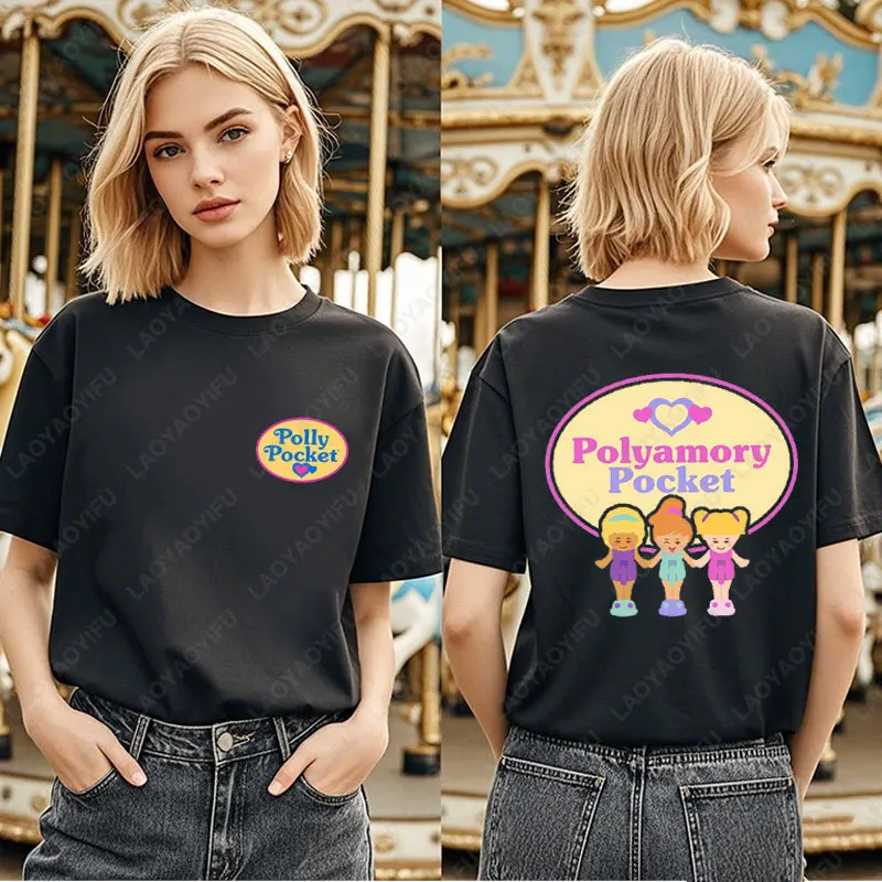 ريترو بولي جيب المدمجة 90 للجنسين تي شيرت خمر قصيرة الأكمام المرأة تيز Kawaii الجرافيك القمم 80's الحنين عادية التي شيرت #3