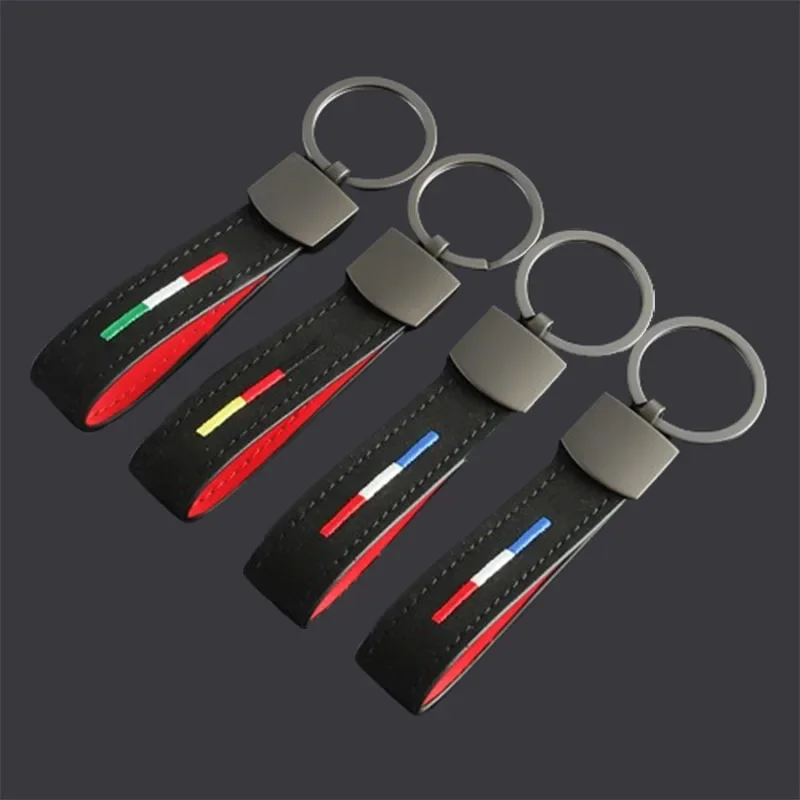 Suede Car Alloy Keychain Styling Germany Italy France Flag Keyrings Auto Accessories Men Key Chain Rings Gifts Hangings