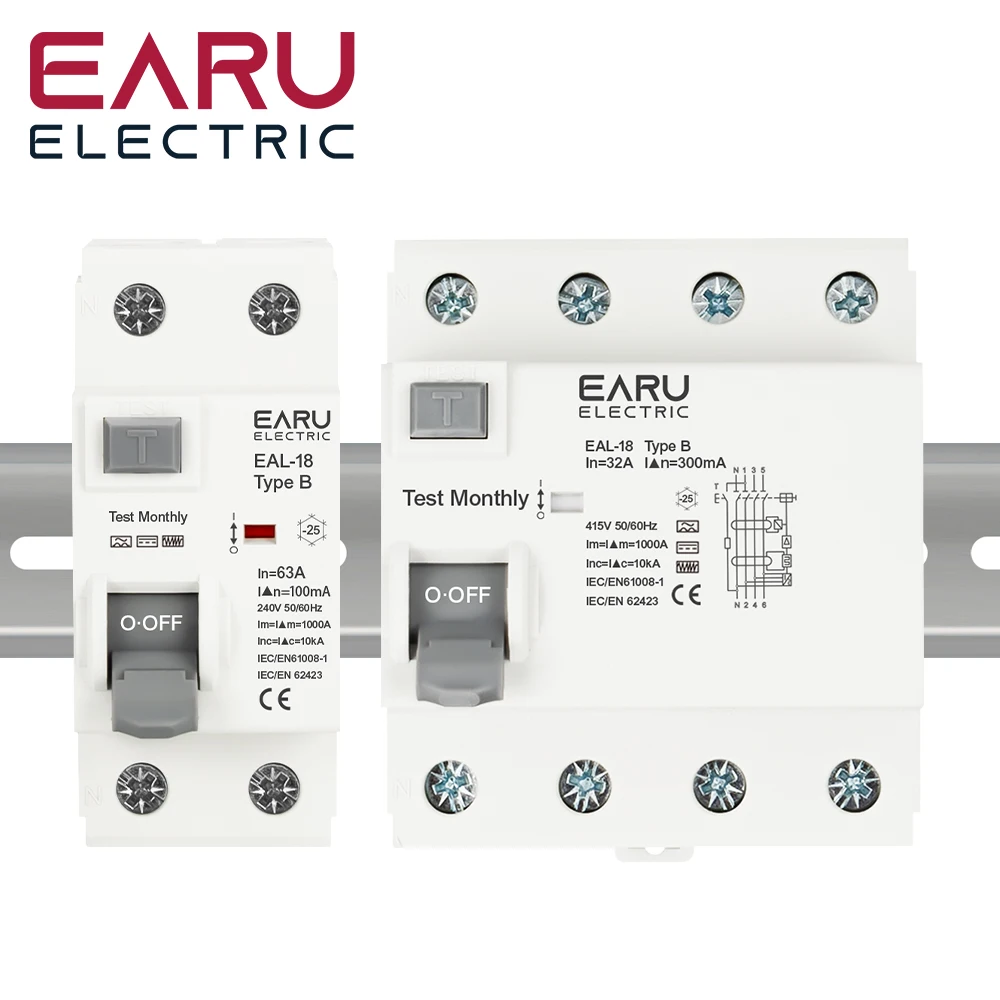 Imagem -06 - Veículo Elétrico ev Pilha de Carregamento Disjuntor Atual Residual dc Rccb Rcd tipo b 6ka Din Rail Vazamento de Terra 2p 4p 10 30 100 300ma