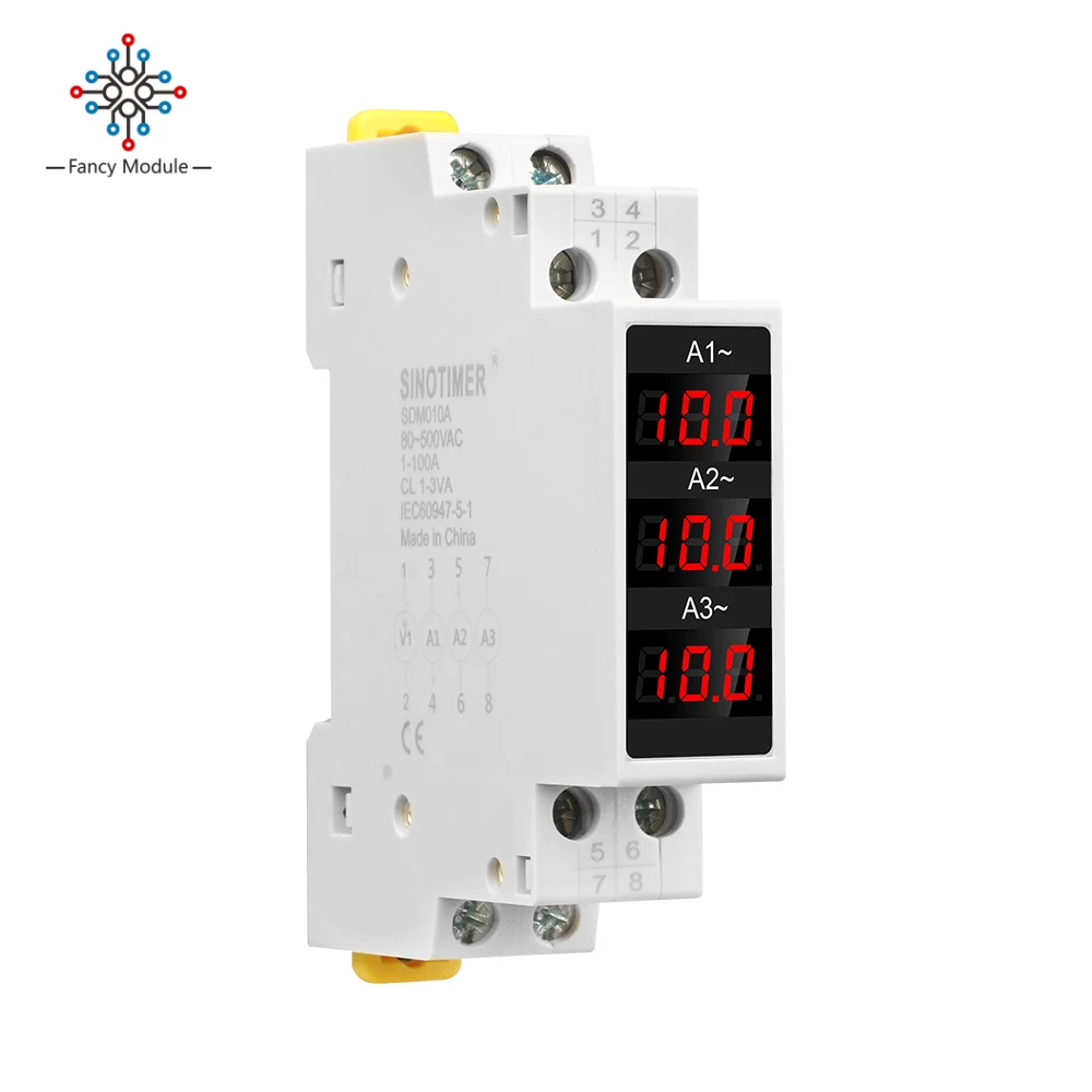 AC 80-500V 1-100A Current Meters Digital Display Current Tester AC Ammeter SDM010A DIN-Rail Three-Phase