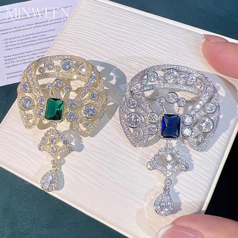 MINWEEN Luxury Pearl Crystal Pendant Brooches Pins For Women  Flower Pin Accessories Jewelry Gift Wholesale