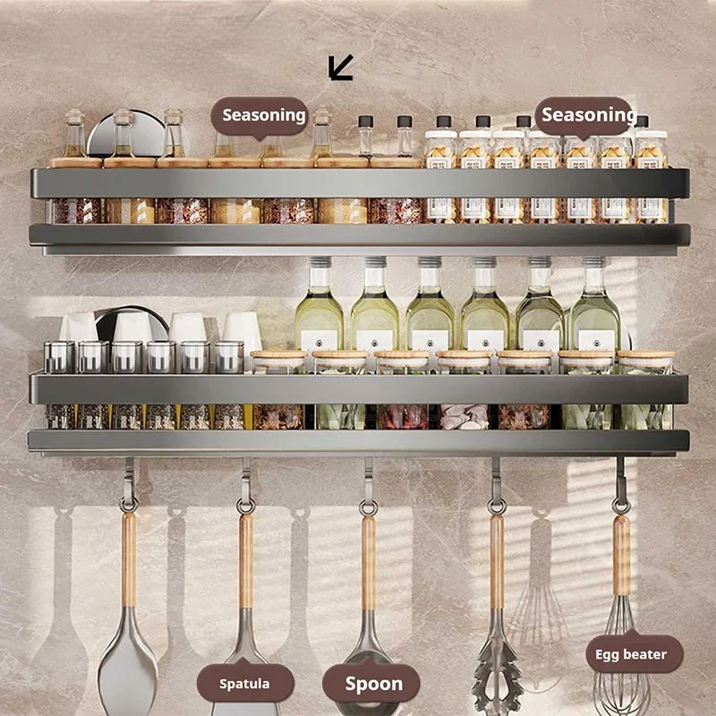 

Настенная кухонная полка на присоске, стеллаж для хранения специй, органайзер для приправ, кухонный органайзер без сверления, настенная полка