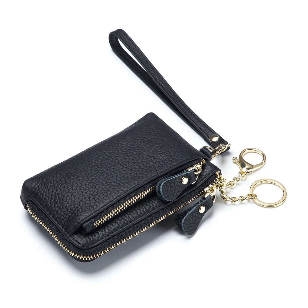 2023 Mini Coin Purse Fashion Genuine Leather Zipper Lichee Pattern Multi Function Solid Color Unisex Clutch Bag Portable Wallet